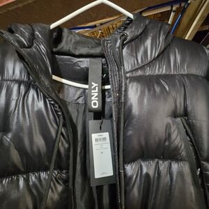 Only brand  light weight puffer coat knee length black